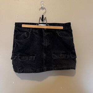 Zara Charcoal Denim Mini Skirt with Flap Pockets